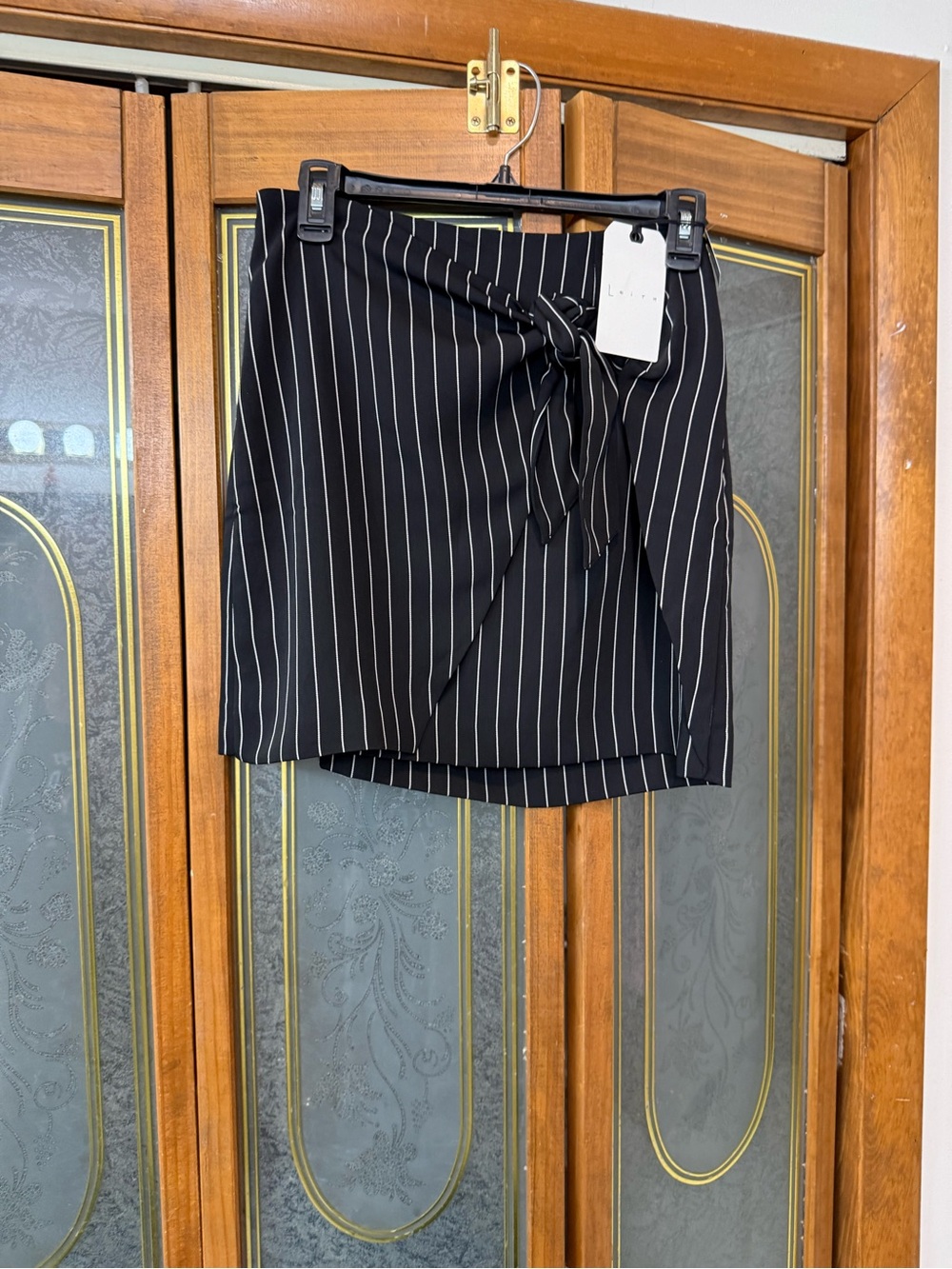 LEITH Women's Black Pinstripe Wrap Skirt, BRAND NEW